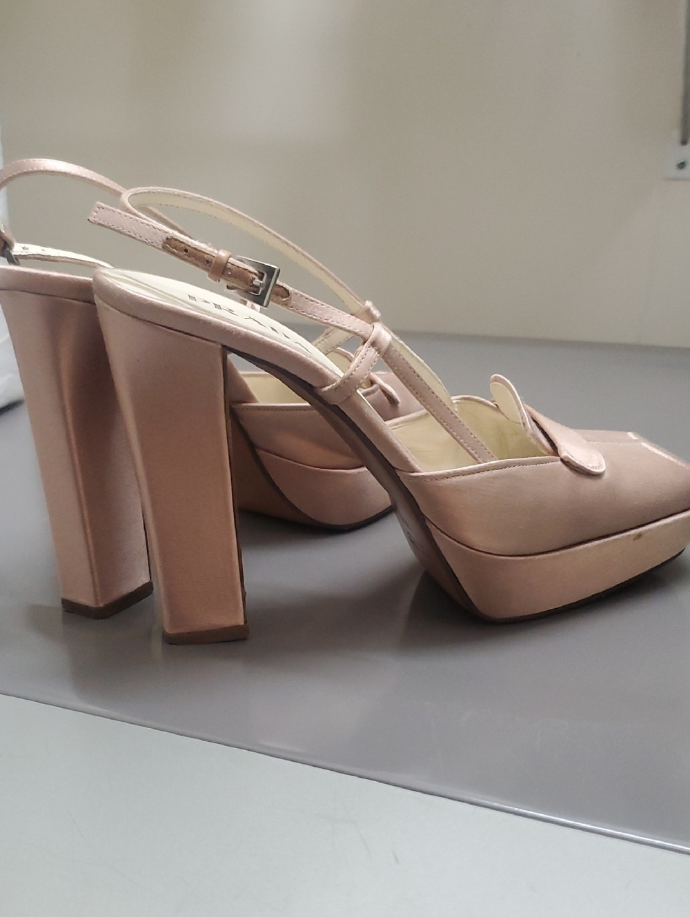 Prada Pink Satin Slingback Heels - Picture 3 of 3